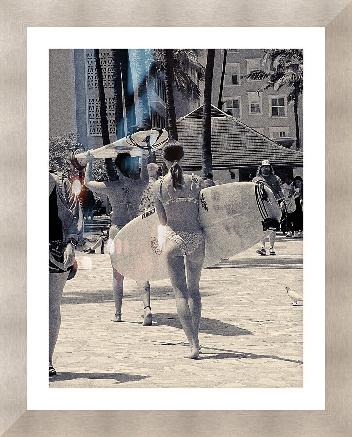 Hawaii Surf Grils BW Picture Frame print