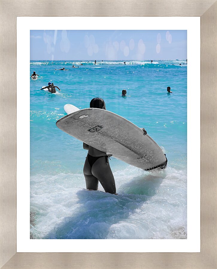 Hawaii Surfing Woman Picture Frame print